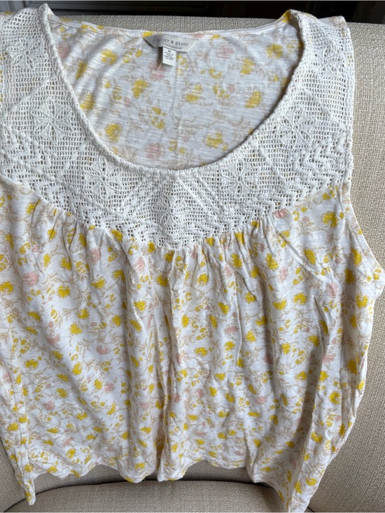 Lucky Brand Tops - Lucky Brand Cream Tank with Crochet Yoke and Yellow & Pink Floral Print